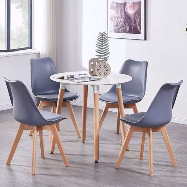 Life Interiors Lorenzo Round Mid-Century Dining Set with Table and 4 Grey Chairs