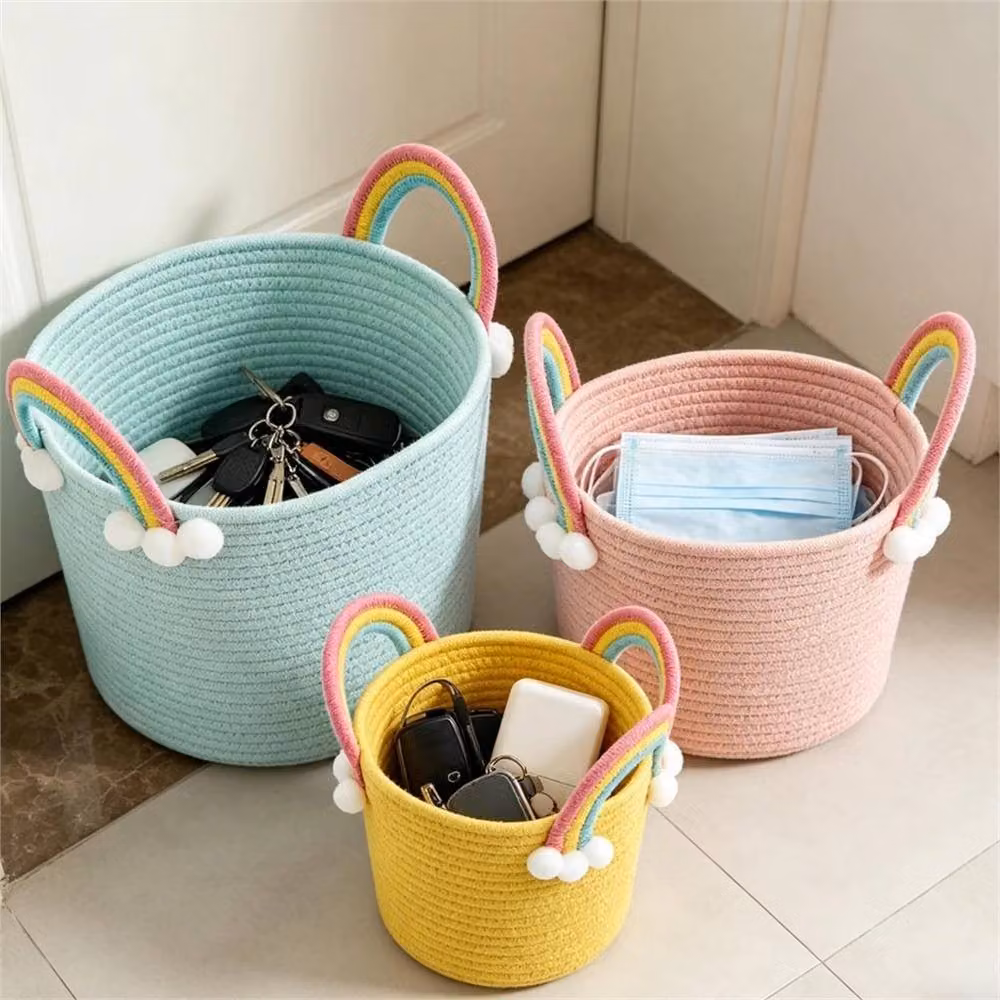 Kelvenix Set of 3 Multicolour Cotton Rope Woven Storage Baskets, W/D/H: 60 x 23 x 23 cm – 2