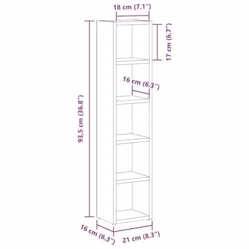 vidaXL Set of 2 Smoked Oak CD Cabinets, Brown Engineered Wood, W/D/H: 21 x 16 x 93.5 cm – 2