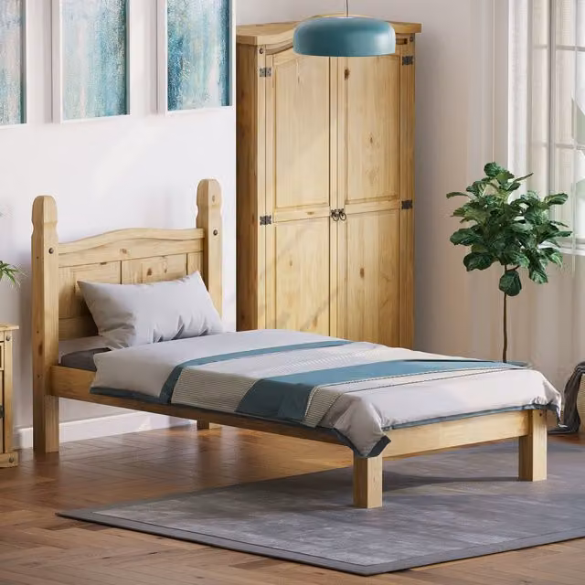 Vida Designs Corona Solid Pine Wood Bed Frame, Waxed Finish, W/D/H: 90 x 190 cm
