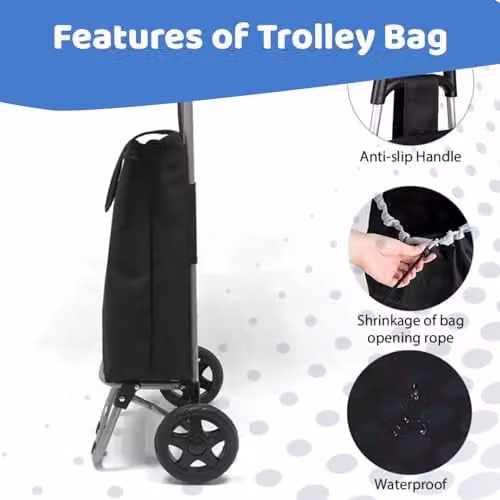 Almineez Black Large Wheeled Shopping Trolley with 24L Foldable Oxford Cloth Bag – 7