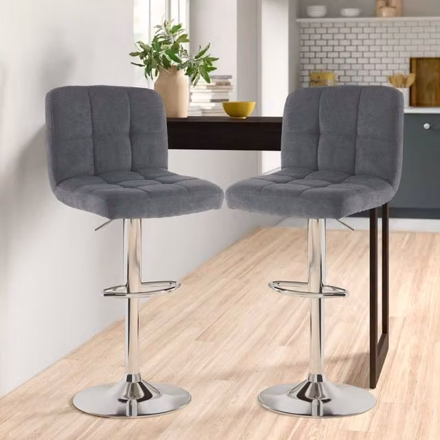 Neo Fabric Cuban Swivel Bar Stools Set of 2 in Grey