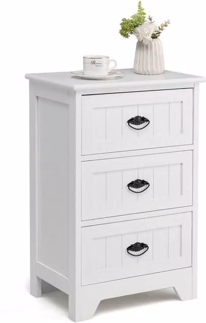 Kelvenix White Lacquered Wood 3-Drawer Bedside Table