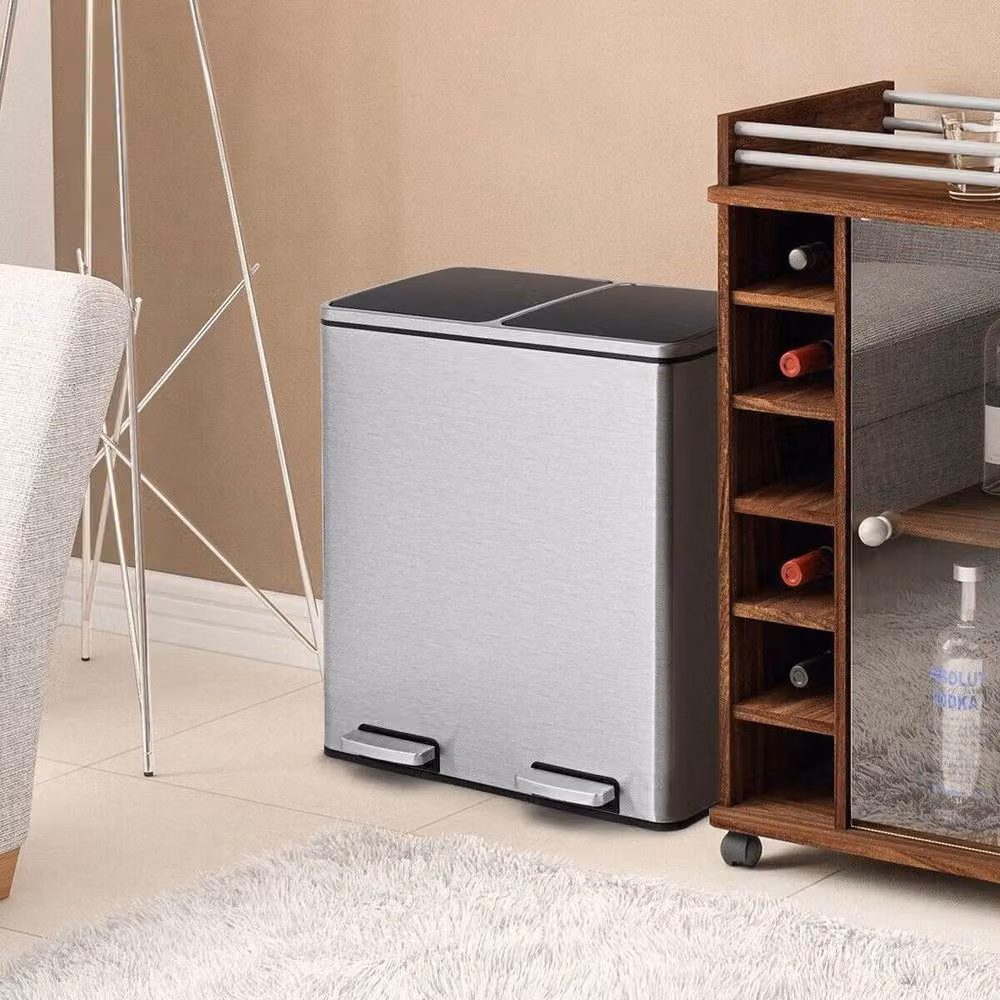 Kelvenix Double Kitchen Recycling Pedal Bin in Silver, 2 x 30L – 4