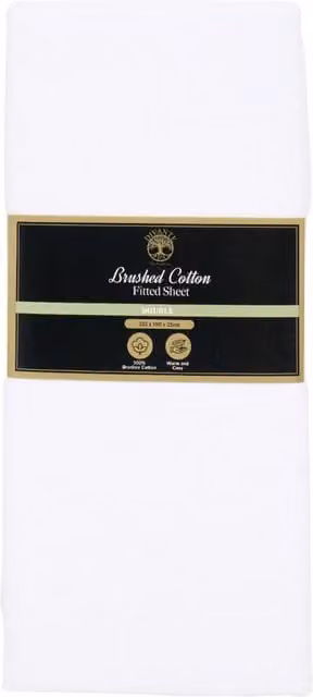 Divante White Breathable Flannelette Brushed Cotton Fitted Sheet, W/D/H: 140 x 200 cm