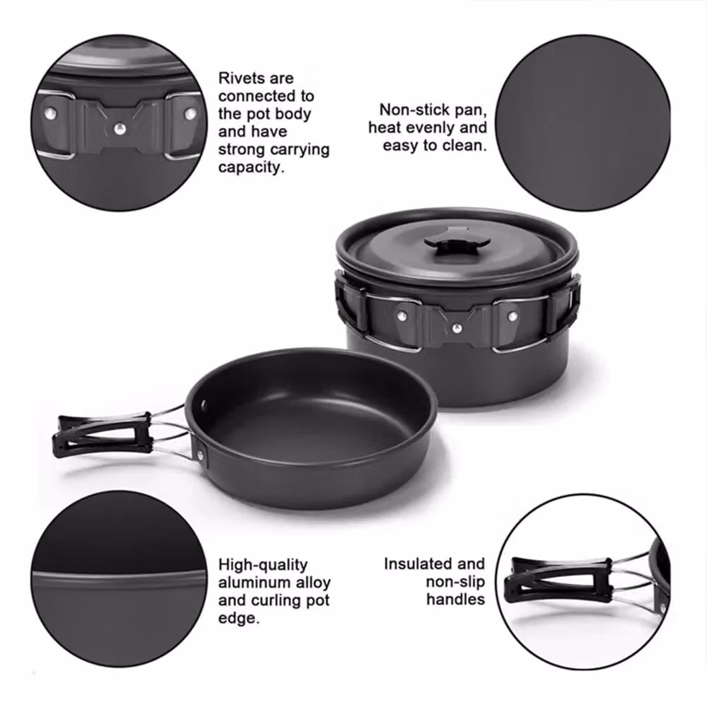 Living and Home Portable Aluminium Cookware Set with Pan, Pot, Teapot and Storage Bag in Black – 2