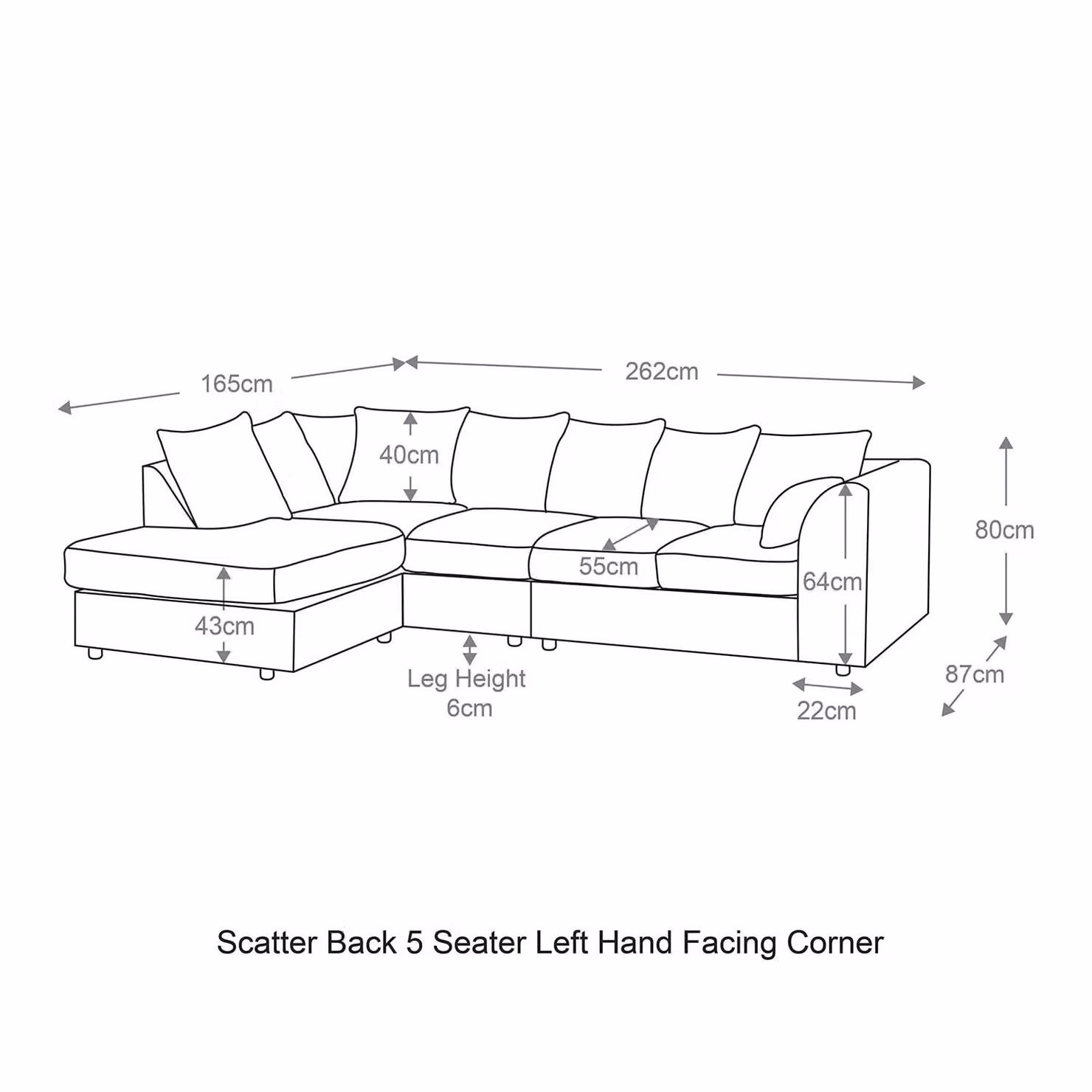 Luxor Living Grey Jumbo Cord 5 Seater L-Shape Corner Sofa with Left Hand Facing Orientation – 4