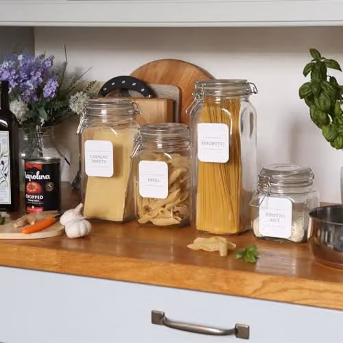 Argon Tableware Pack of 6 Transparent Square Glass Jars with Clip-Top Lids, 1.7 l – 4