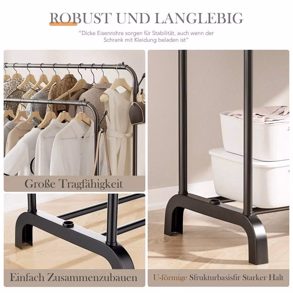 Havendro Heavy Duty Metal Clothes Rail and Storage Shelf in Matt Black, W/D/H: 150 x 110 x 40 cm – 2