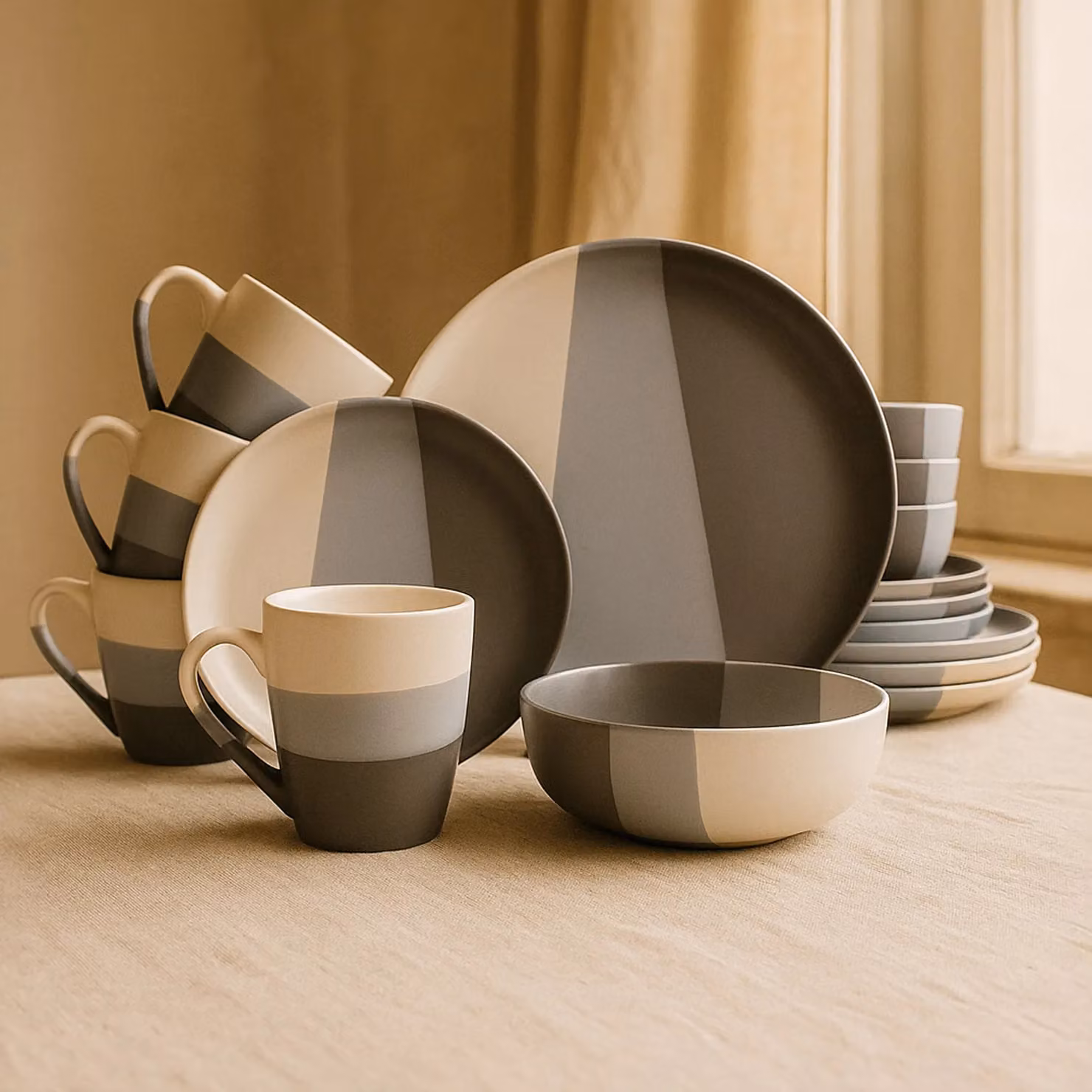 Royalford 16 Piece Stoneware Dinnerware Set in Grey and White, Microwave and Dishwasher Safe – 2