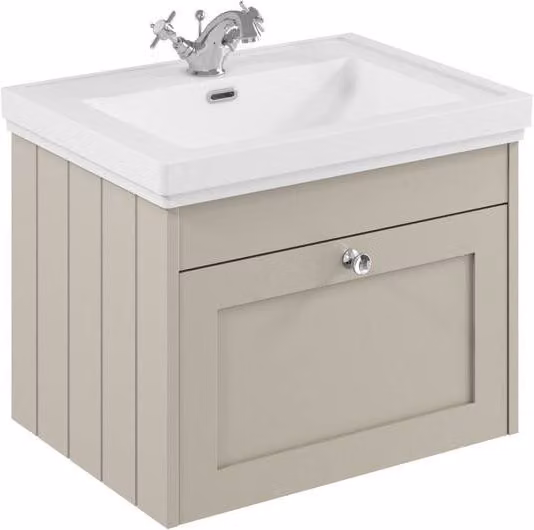 Balterley Classic Wall Hung 1 Drawer Unit and Basin with 1 Tap Hole, Pebble Grey, Width: 60 cm