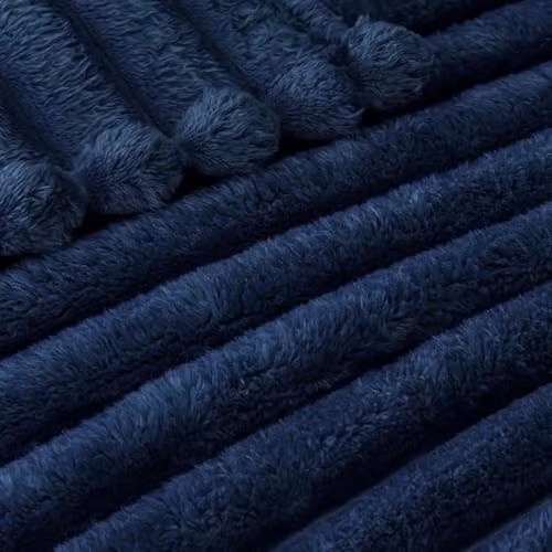 DYZI Supersoft Ribbed Jacquard Fleece Throw Blanket in Blue, Polyester Plush Blanket for Sofa and Bed – 4