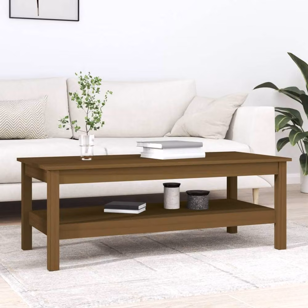 Berkfield Home Rustic Solid Wood Pine Coffee Table, Honey Brown, W: 110 cm, D: 50 cm, H: 40 cm – 2