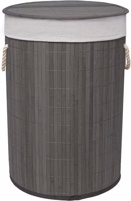 MantraRaj 50 Litre Folding Bamboo Laundry Basket with Lid and Removable Bag, Grey