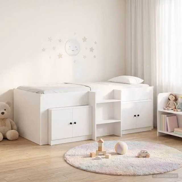Berkfield Home Loft Bed Frame with Cabinet and Stairs in White Engineered Wood