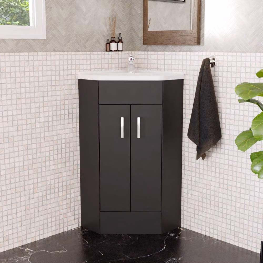 Balterley Grey Modern 2 Door Corner Bathroom Floor Standing Vanity Basin Unit – 2