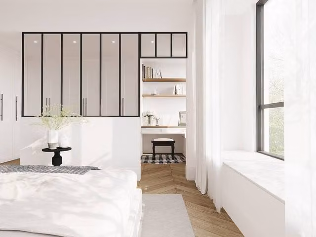 Vente-unique Studio-Style Glass Panel in Powder Coated Aluminium, Black, W: 180 cm, H: 130 cm