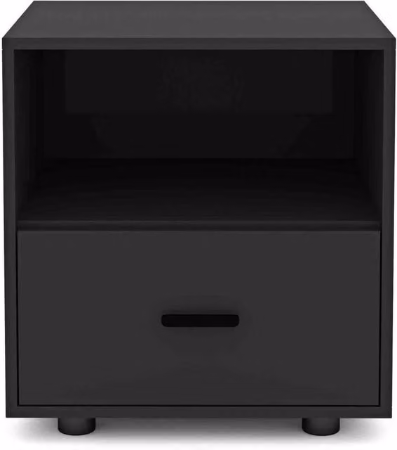 FORGEVIO Black Wooden Bedside Table Cabinet with One Drawer – 1