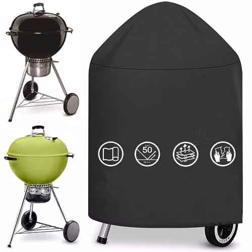 LATKRUU Waterproof Round Kettle BBQ Cover for Gas and Charcoal Grills, Black, W: 71 cm, D: 68 cm