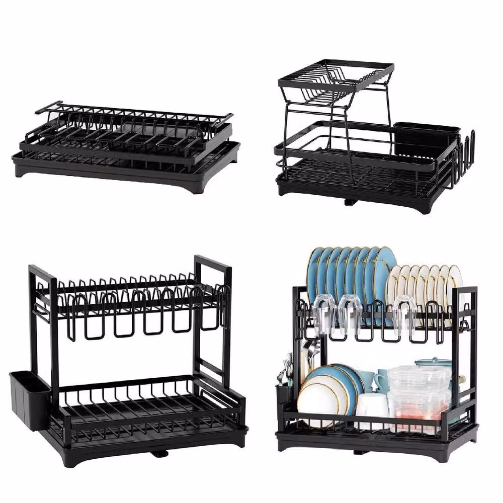 SPETLEK Black Coated Steel Kitchen Dish Storage and Draining Rack, Large – 4