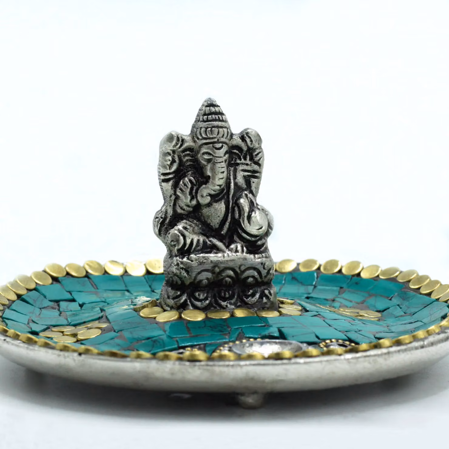 KDMD Ganesh Plate Tibetan Decor Cone and Stick Holder in Green and Turquoise – 3