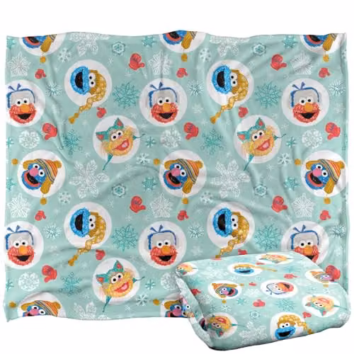 LOGOVISION Sesame Street Festive Heads Pattern Super Soft Microfibre Fleece Throw Blanket, Multicolour, W: 152 cm, D: 127 cm