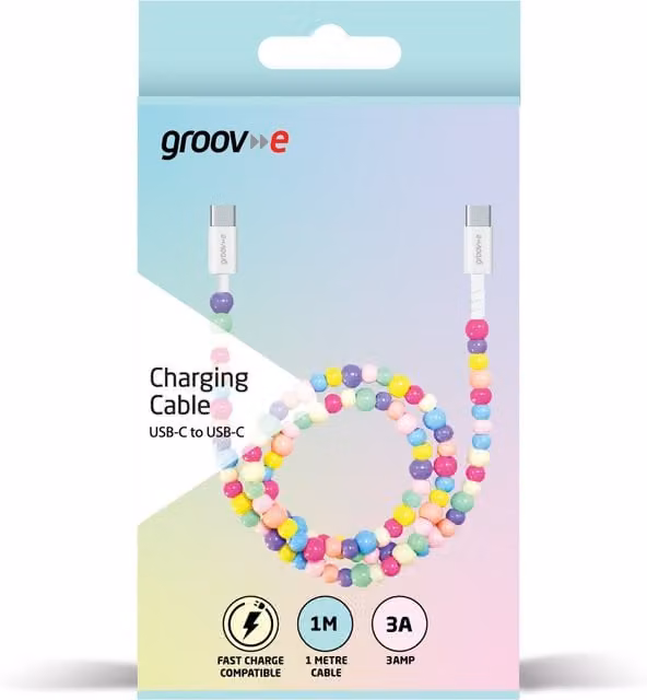 Groov-e USB-C to USB-C Charging Cable in White and Multicolour