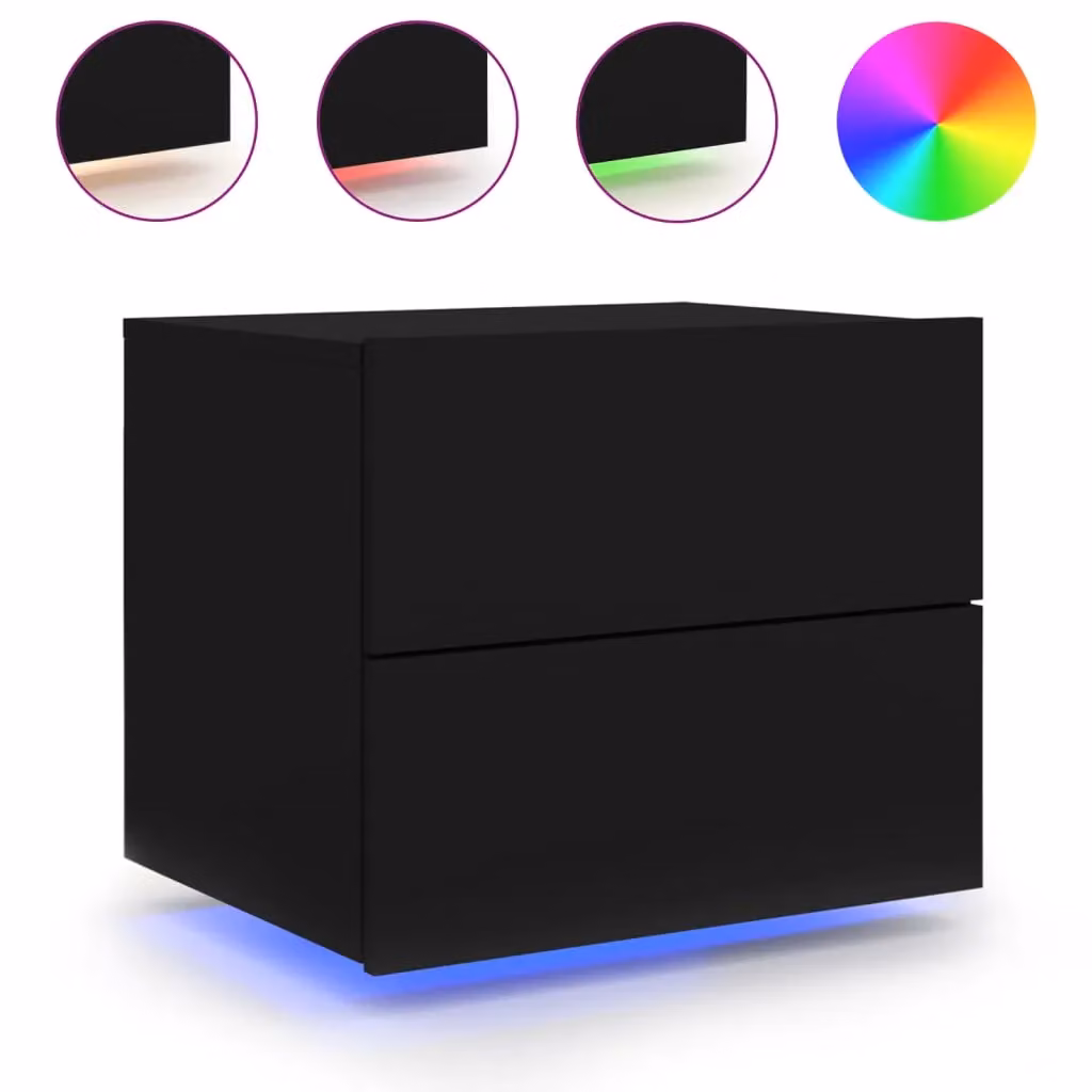 Berkfield Home Wall-mounted Bedside Cabinet with Integrated LED Lights in Black – 2