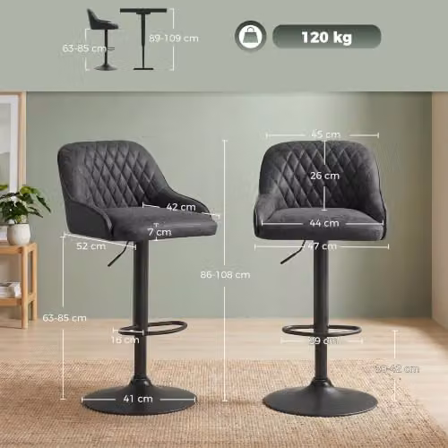 HOMCOM Set of 2 Retro Black Bar Stools with Matt Finish – 6