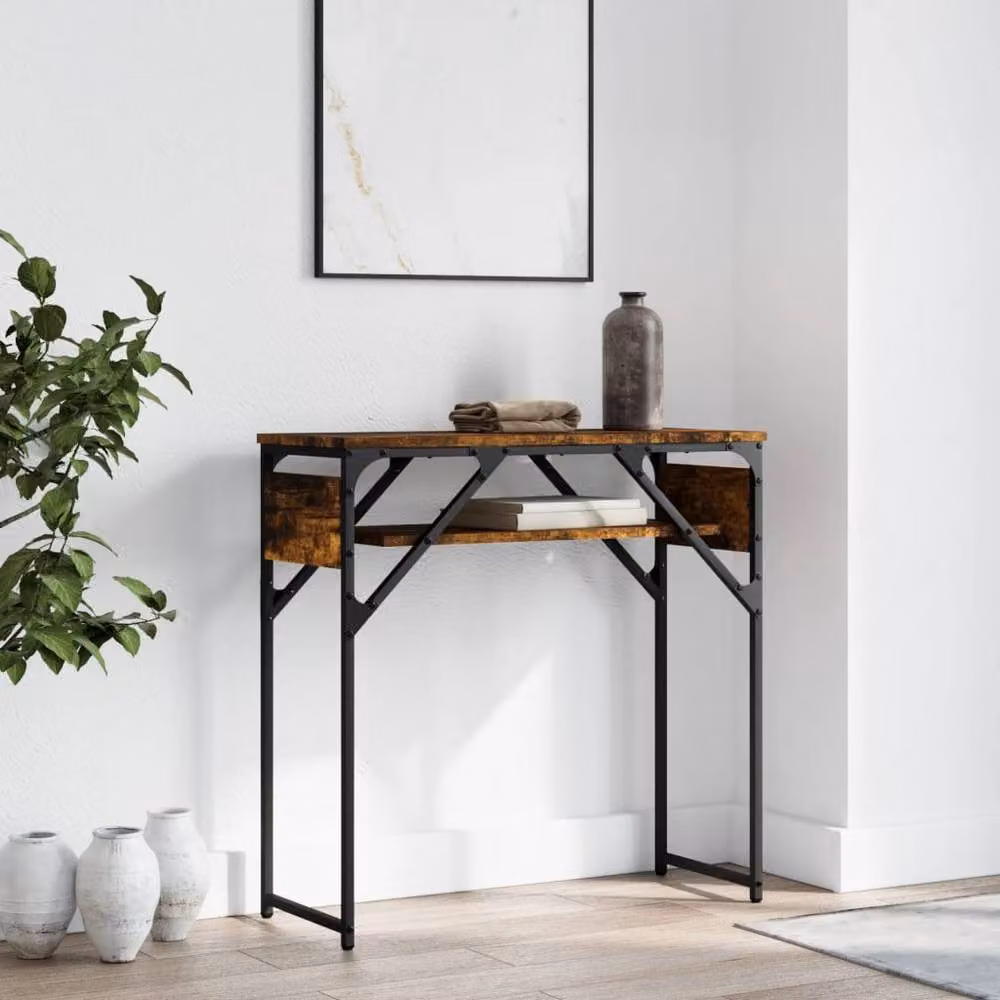 Berkfield Home Decorative Console Table with Shelf in Smoked Oak Brown, W/D/H: 75 x 30 x 75 cm – 2
