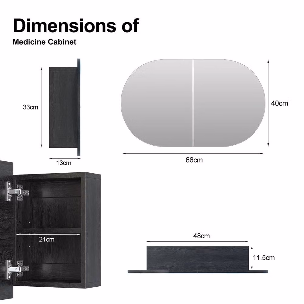 KEEPREAPER Sleek Black Bathroom Mirror Cabinet with Butterfly Doors and Internal Shelves, W: 40 cm, H: 66 cm – 3