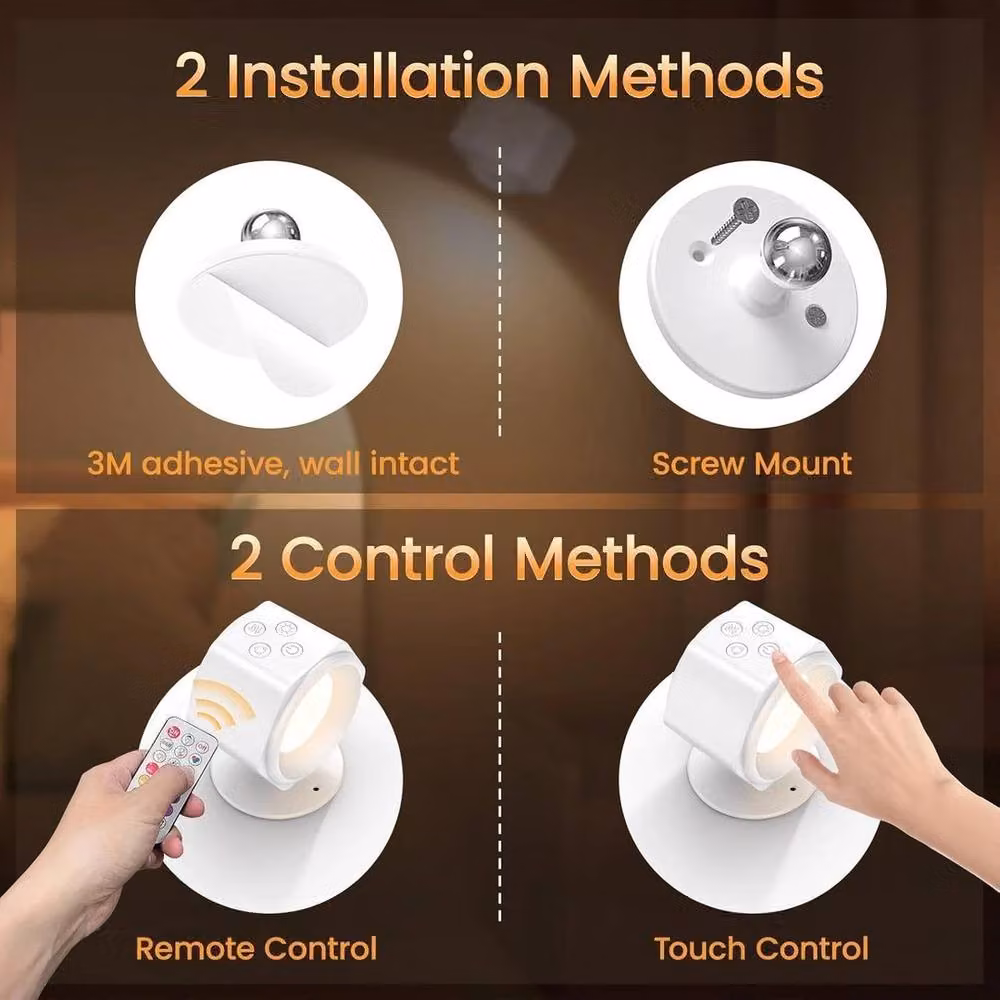 SPETLEK White LED RGB Up and Down Rotating Wall Lamp with Remote and Touch Control – 3