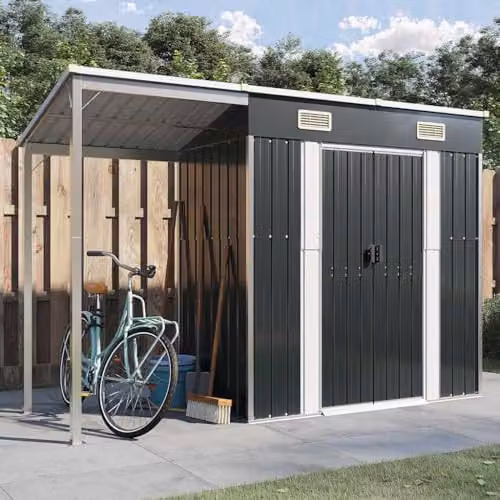vidaXL Steel Garden Shed with Extended Pent Roof in Anthracite, W: 277 cm, D: 107 cm, H: 181 cm – 2