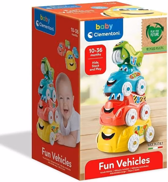 Clementoni Fun Stacking Vehicles 4 pc Playset in Multicolour