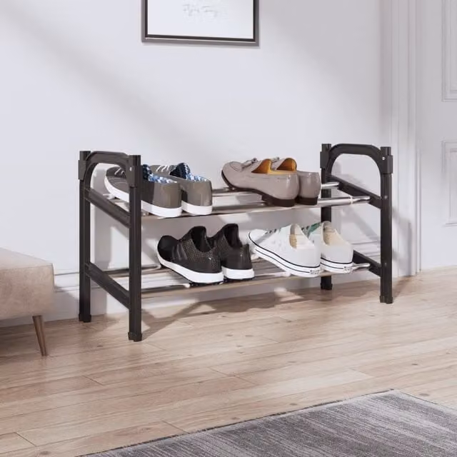 Berkfield Home Extendable Shoe Rack with 2 Shelves, Black, W: 119 cm, D: 37 cm, H: 37 cm