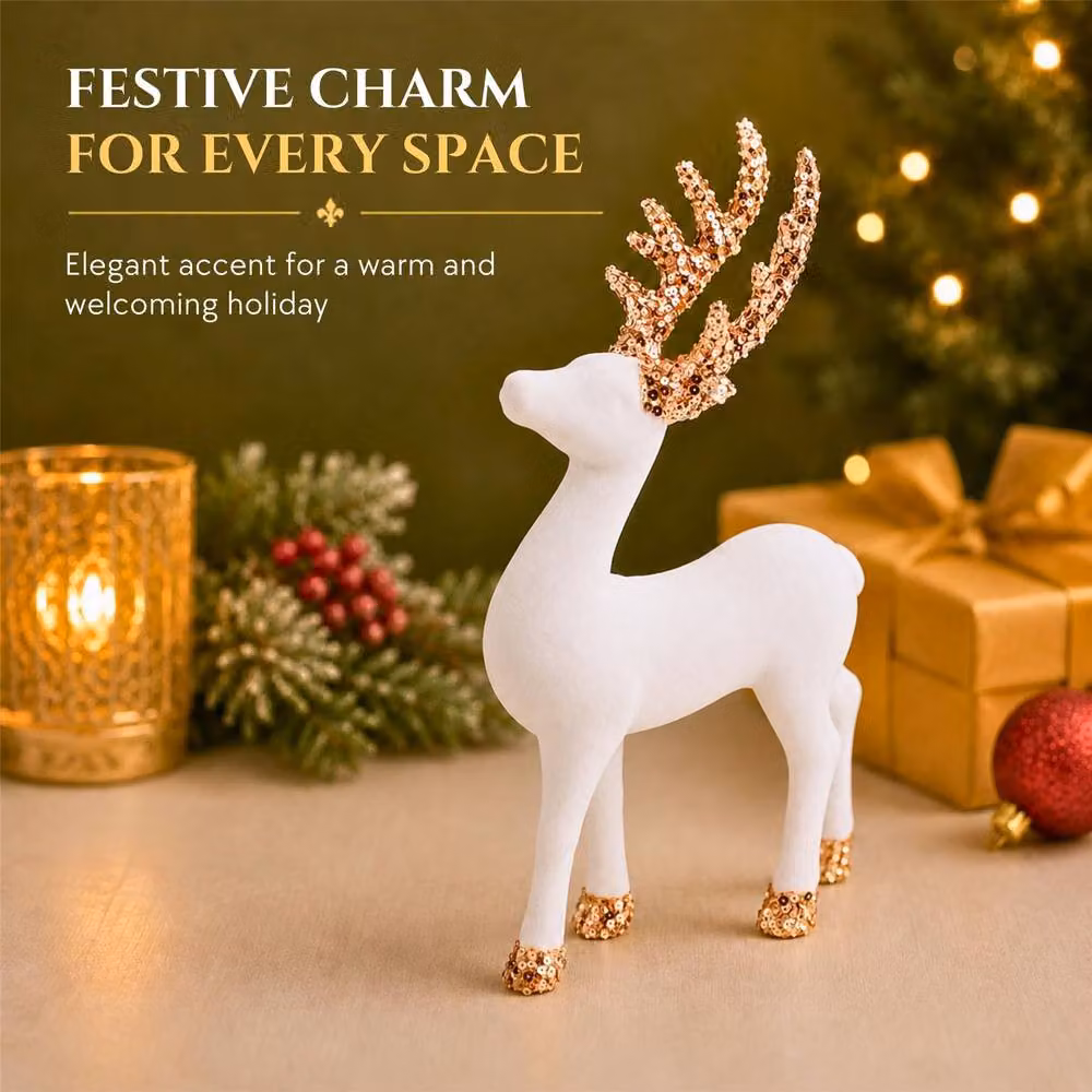 Shatchi White Christmas Reindeer Figurine, Height: 23 cm – 5
