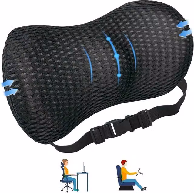 VOGREX Memory Foam Car Lumbar Support Cushion in Black