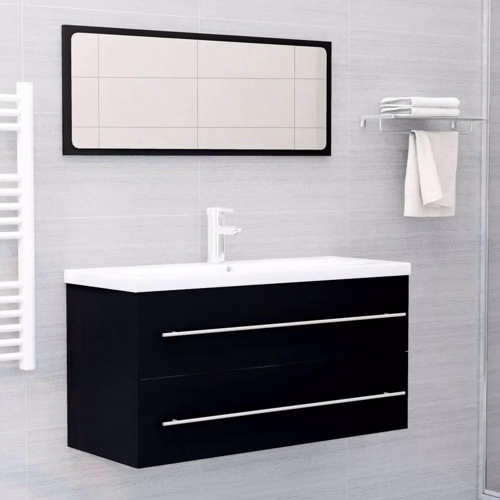 Berkfield Home Black Modern Sink Cabinet, W: 100 cm, D: 48 cm, H: 48 cm – 3