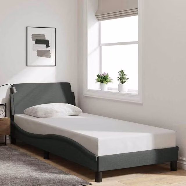 Berkfield Home Dover Upholstered Single Bed Frame in Dark Grey, W/D/H: 90 x 190 cm
