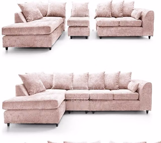 Furnishings For Less UK Monaco Pink Chenille Fabric Large 5 Seater L Shaped Corner Sofa, Left Hand Facing
