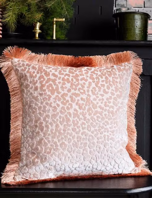 Rockett St George Leopard Love Pink Velvet Square Cushion