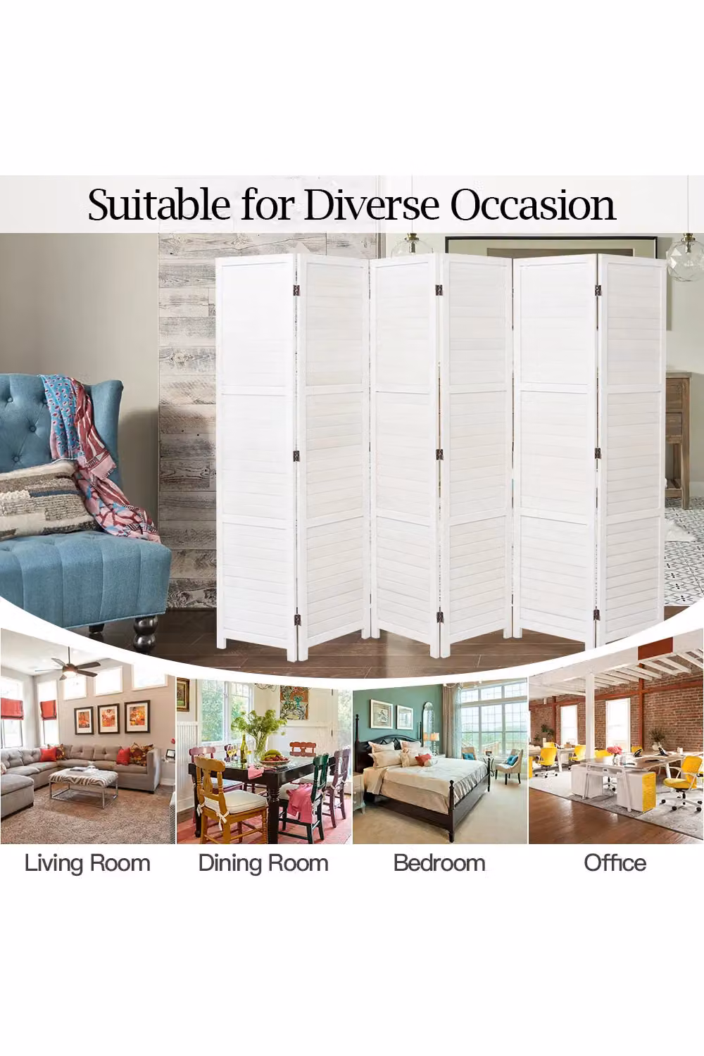 Livingandhome Folding Solid Wood Room Divider in White – 2
