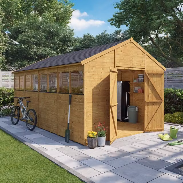 BillyOh Rustic Brown Wooden Tongue and Groove Apex Workshop with Gable Design