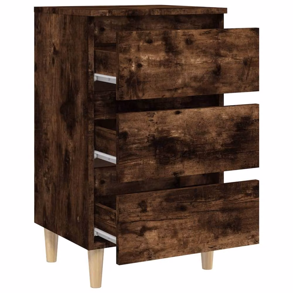 Berkfield Home Bedside Cabinet in Smoked Oak Brown with Solid Wood Legs W/D/H: 40 x 35 x 69 cm – 4