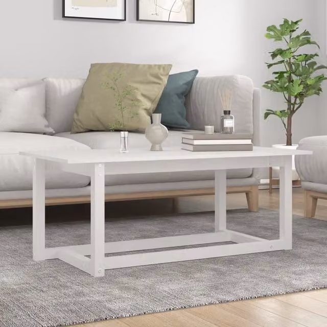 Berkfield Home White Rustic Solid Wood Pine Coffee Table, W: 110 cm, D: 55 cm, H: 45 cm – 1