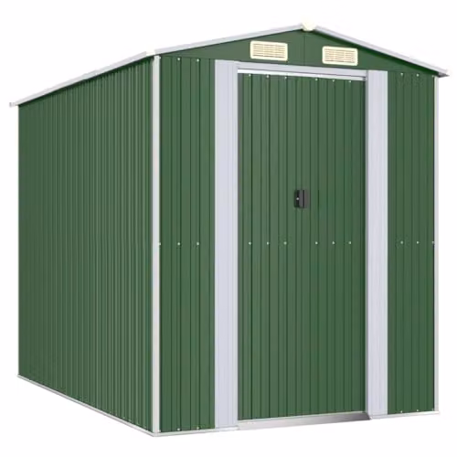 vidaXL Green Galvanised Steel Gable Garden Shed W/D/H: 192 x 274 x 223 cm