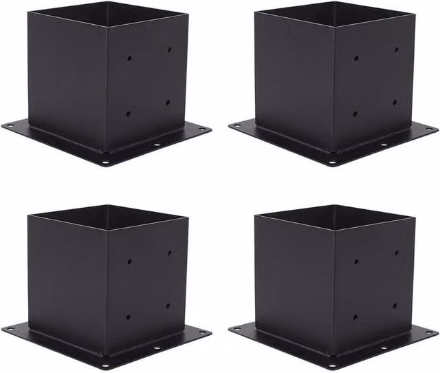 VOGREX Set of 4 Black Steel Metal Post Base Brackets for Wood Fence Post Anchors – 1