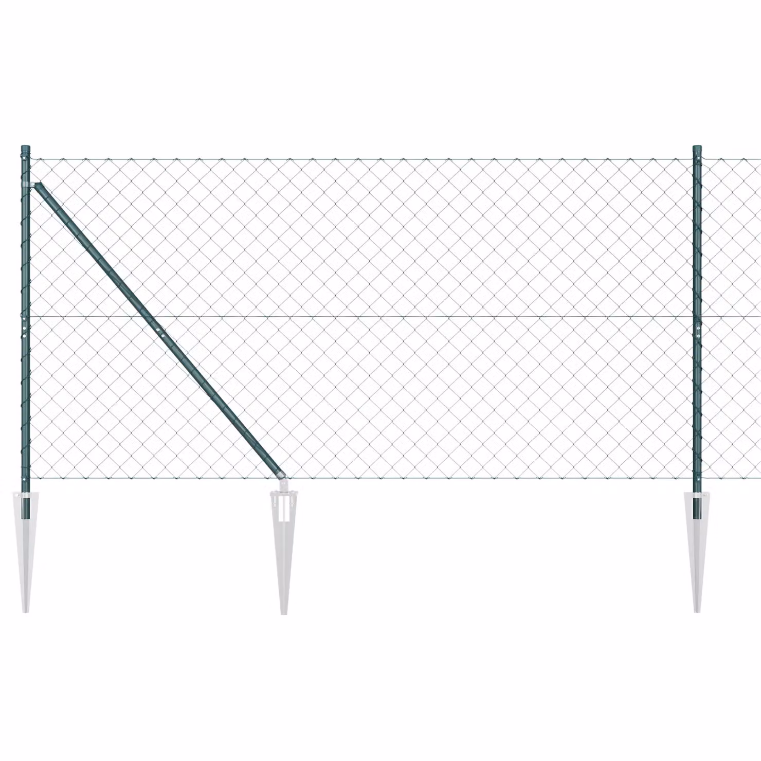 Berkfield Home Green Galvanised Steel Chain Link Fence with 7 Spike Posts, W: 10 m, H: 1.4 m – 2