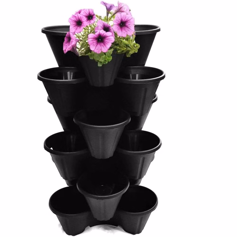 Kelvenix Ebony Strawberry Planter Trio Stacking Outdoor Tub in Black – 1