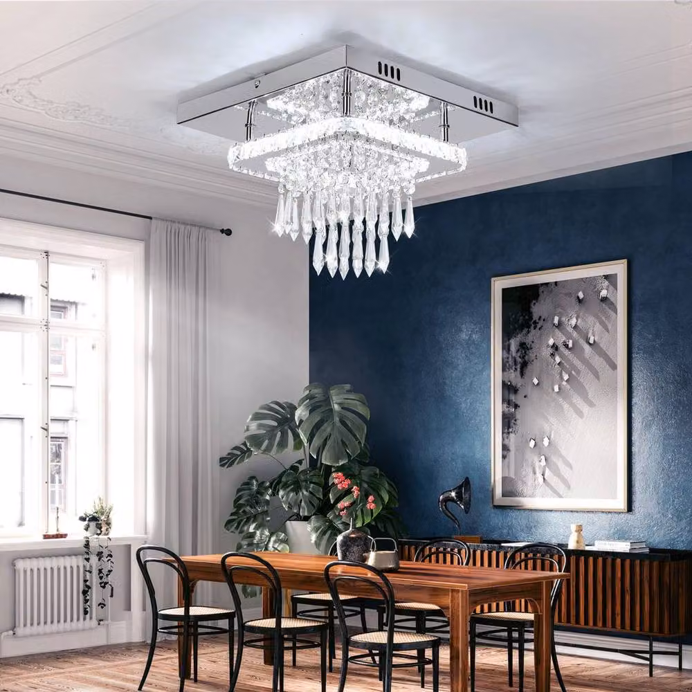 FLAVORA Modern Square Crystal LED Ceiling Light in Silver, W/D/H: 30 x 30 x 20 cm – 2